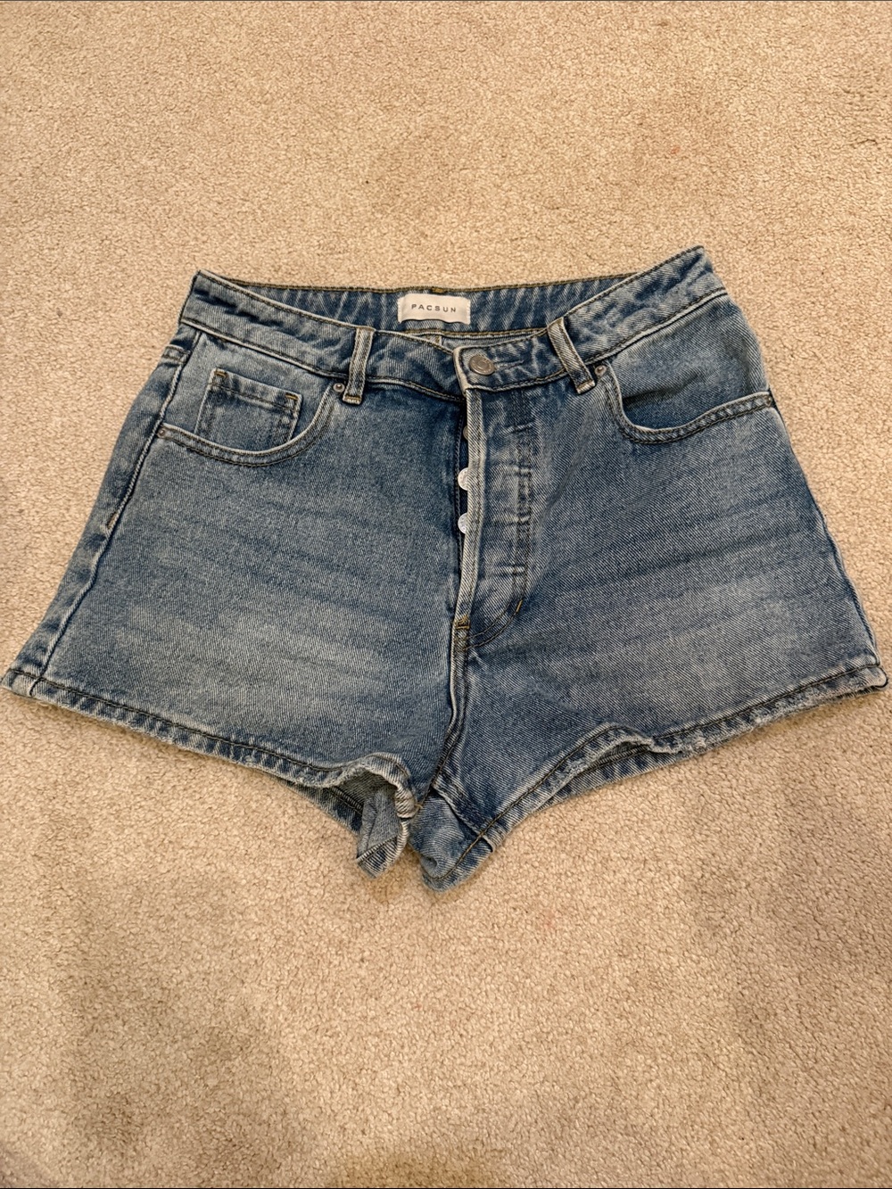PacSun Women's High-Rise Button-Fly Denim Shorts in Light Blue